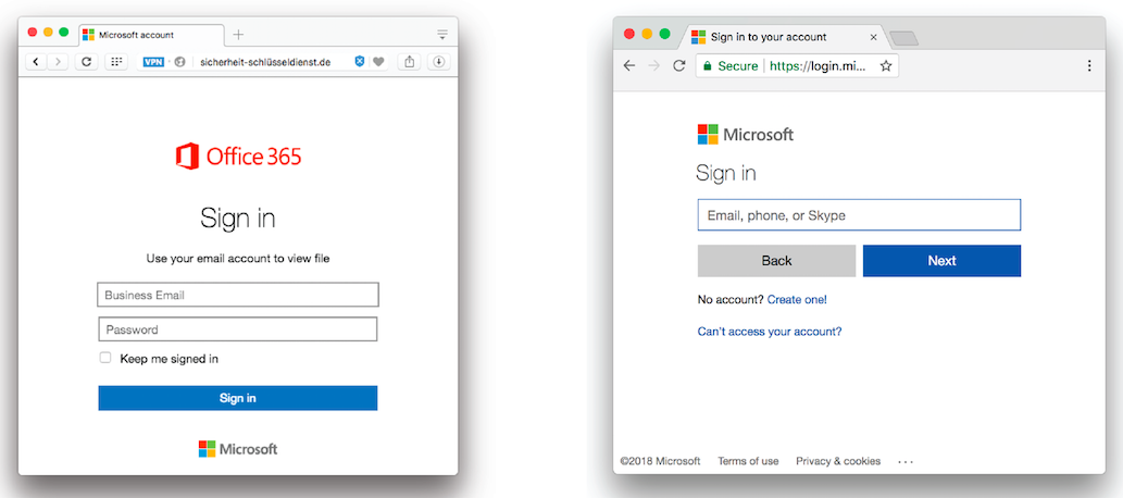 Microsoft Sign in Page Comparison