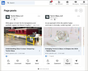 Screen shot of Techni-Glass LinkedIn page
