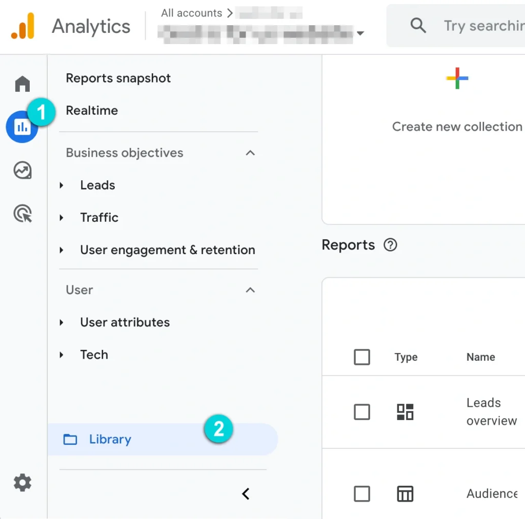 Navigate to Reports Library in Google Analytics