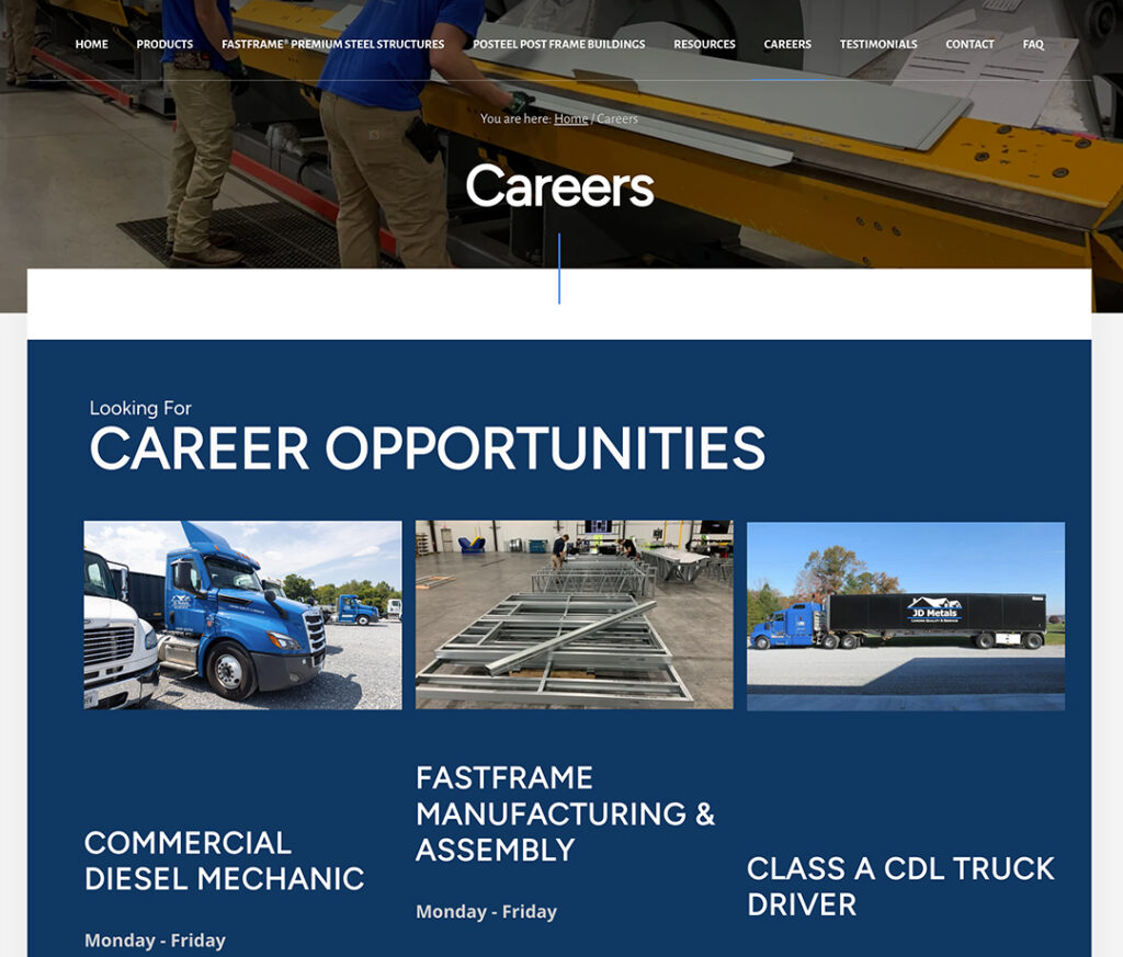 JD Metals Careers page